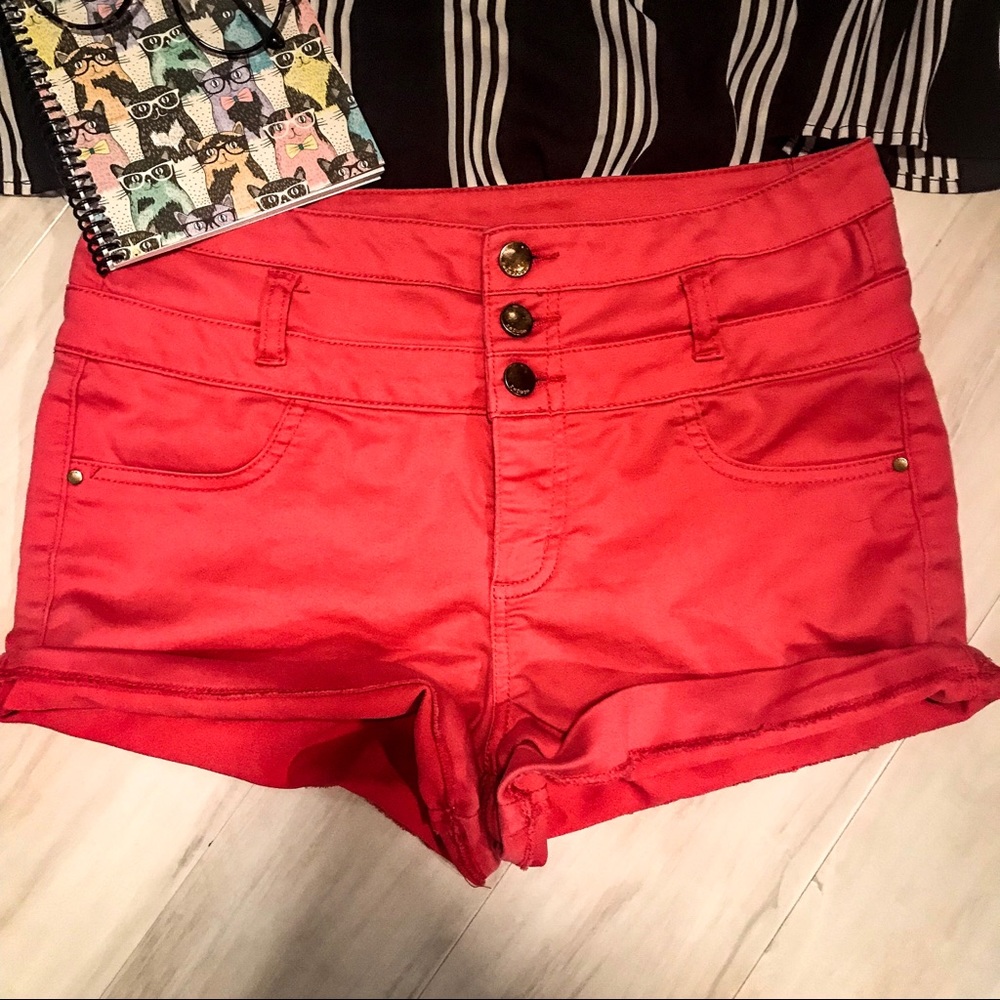 Refuge Coral High Waisted Stretch Shorts
